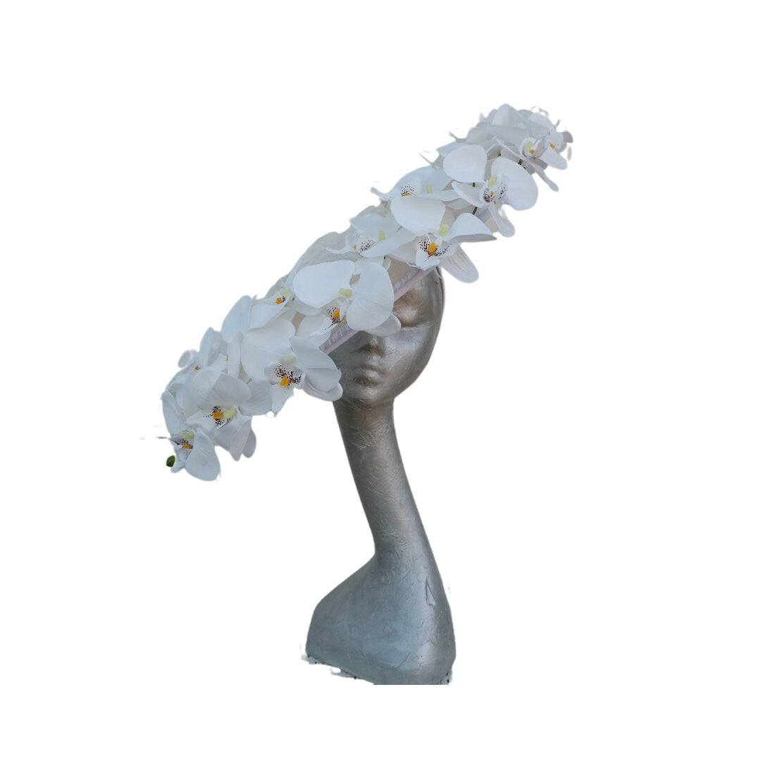 Amanda - Extra large White Hatinator edged with Silk Orchids