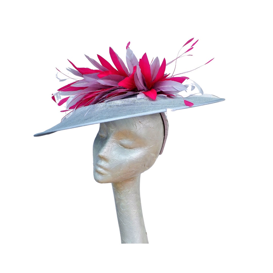 Finesse... Medium Oval Metallic Silver & Fuchsia hatinator