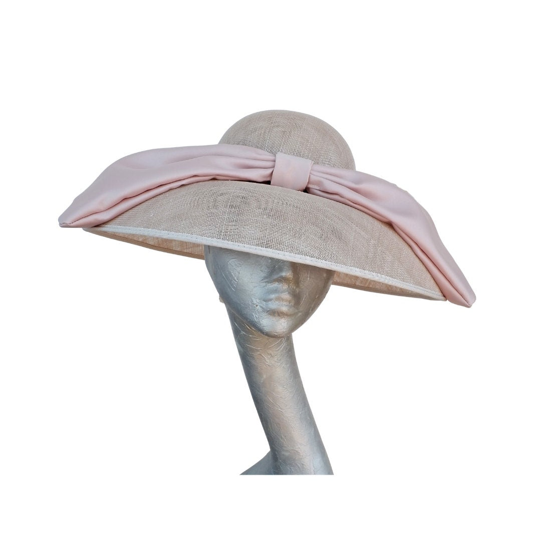 Mary - Nude Down brim hat with Nude Duchess Satin Bow