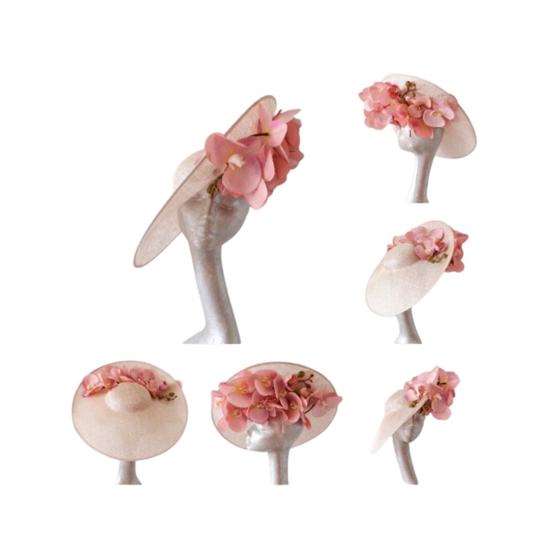 Nancy - Nude Sinamay fascinator with Dusky Pink Real touch Orchids
