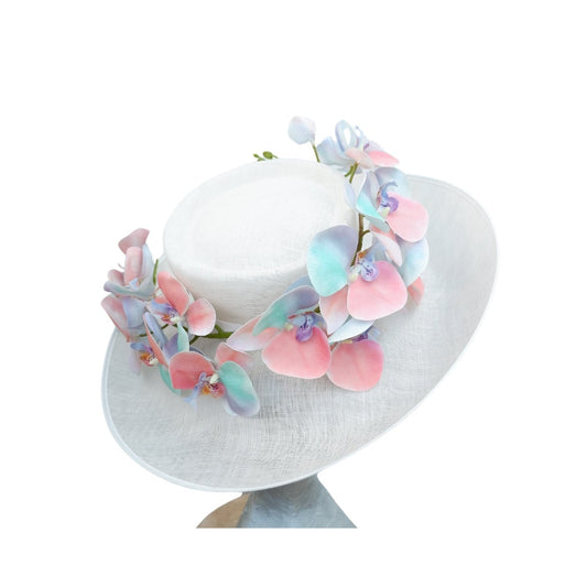 Aliah - Ivory & Multi pastel Feature hat