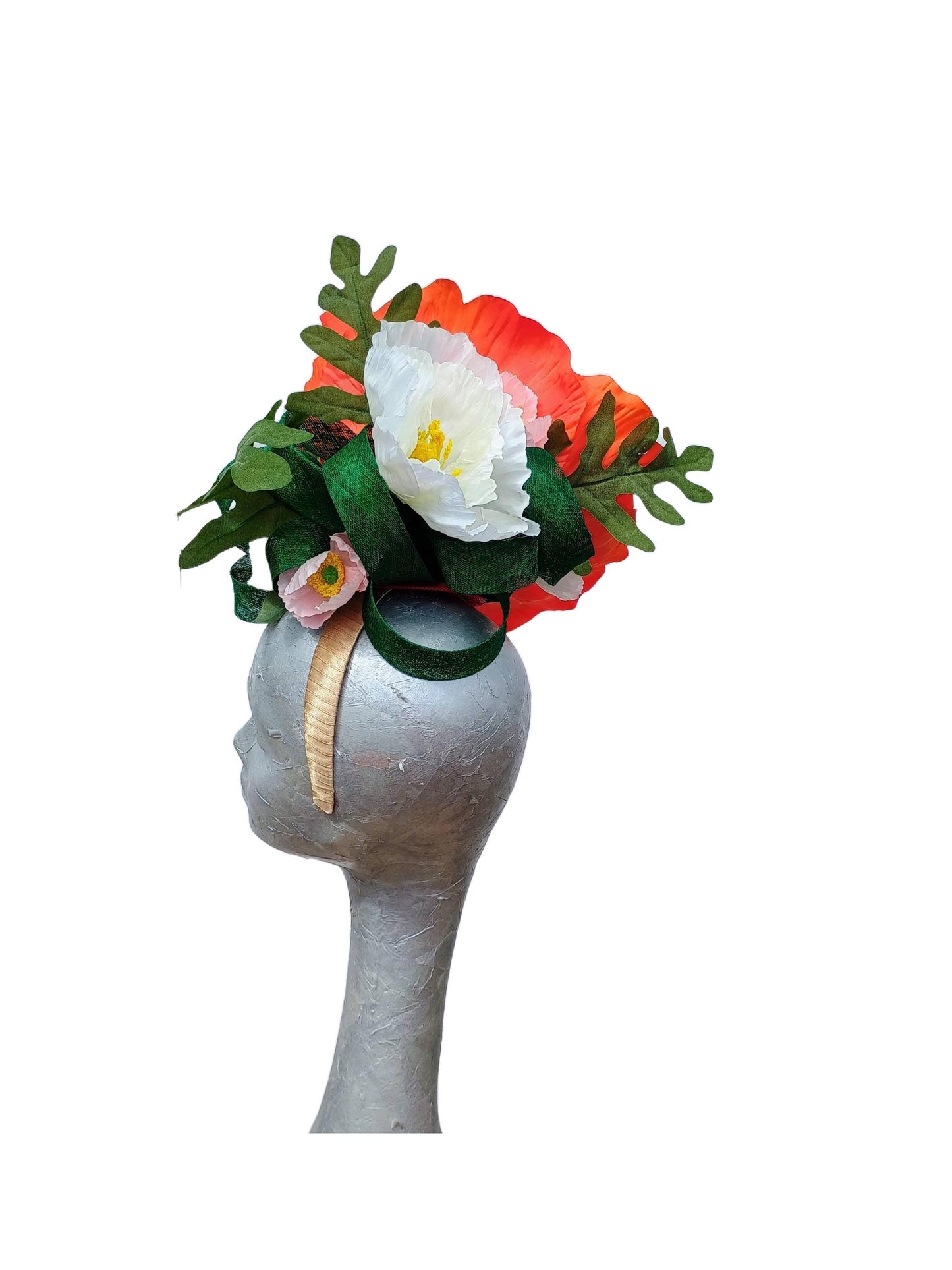 Christie - Orange, Pink & White poppy headpiece