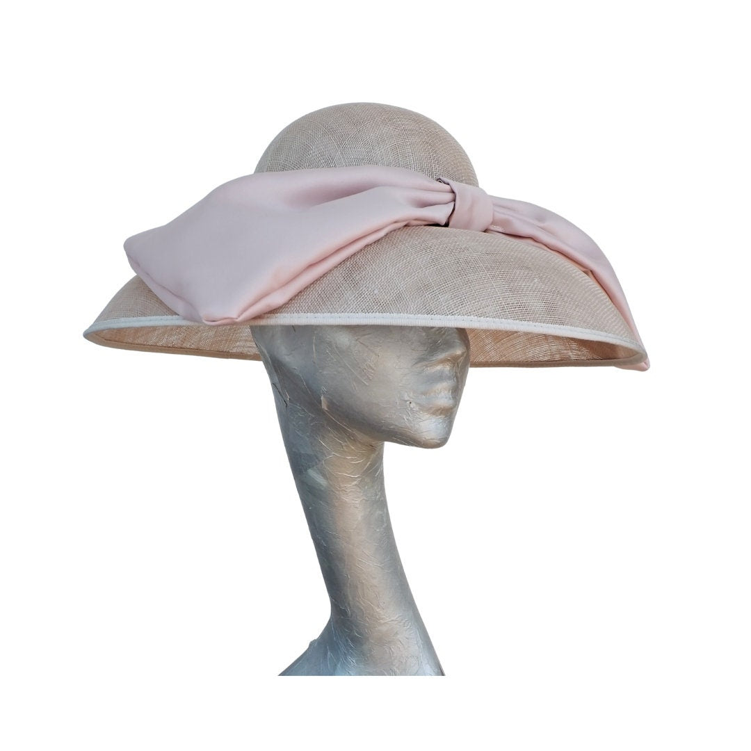 Mary - Nude Down brim hat with Nude Duchess Satin Bow
