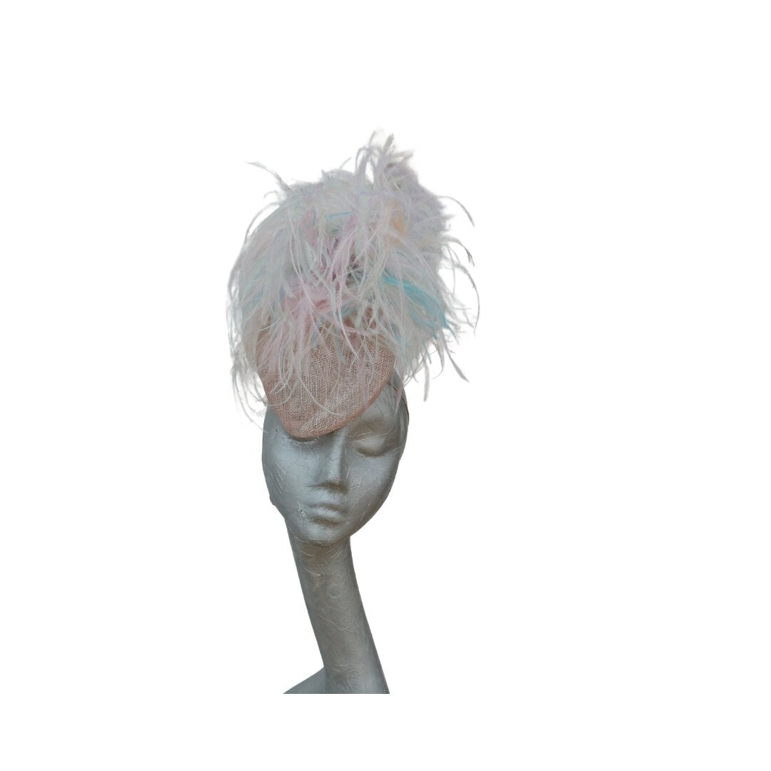 Trixie -- Nude  Pear shaped pillbox with Multicoloured feather detail