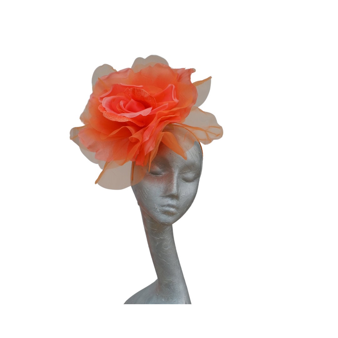 Ava---Tropical Orange silk/organza 12" flower fascinator