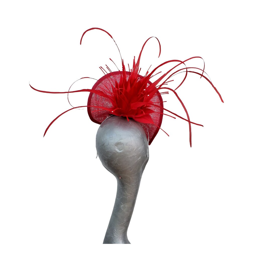 Capella Poppy Red Cocktail Fascinator With Feather Detail