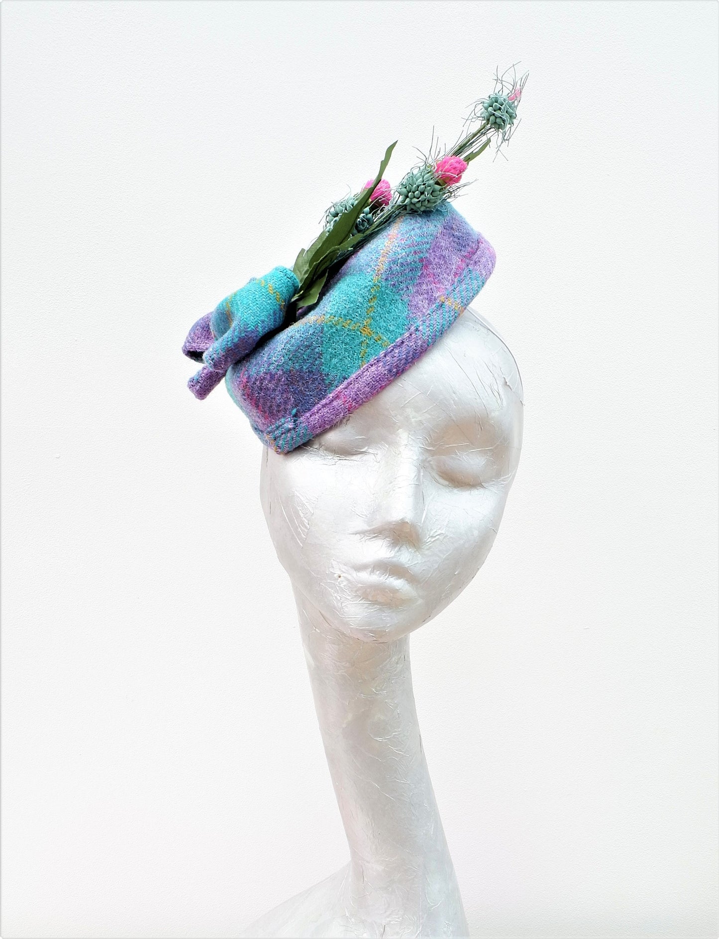 McGregor- Turquoise,Pink & Lilac Harris Tweed Heart Pillbox