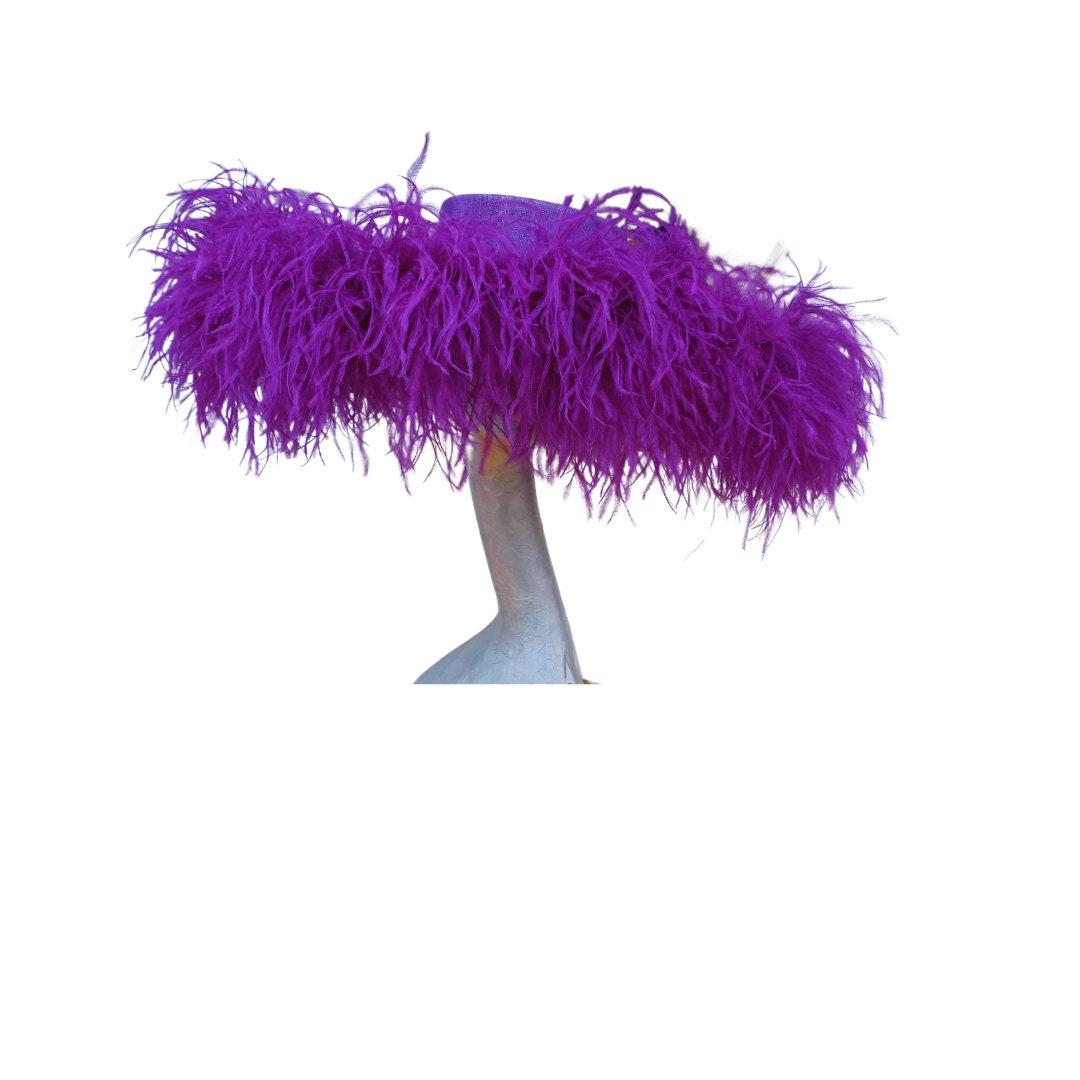 Emma - Extra large Hat with Ostrich feather boa in Two Tone Purple
