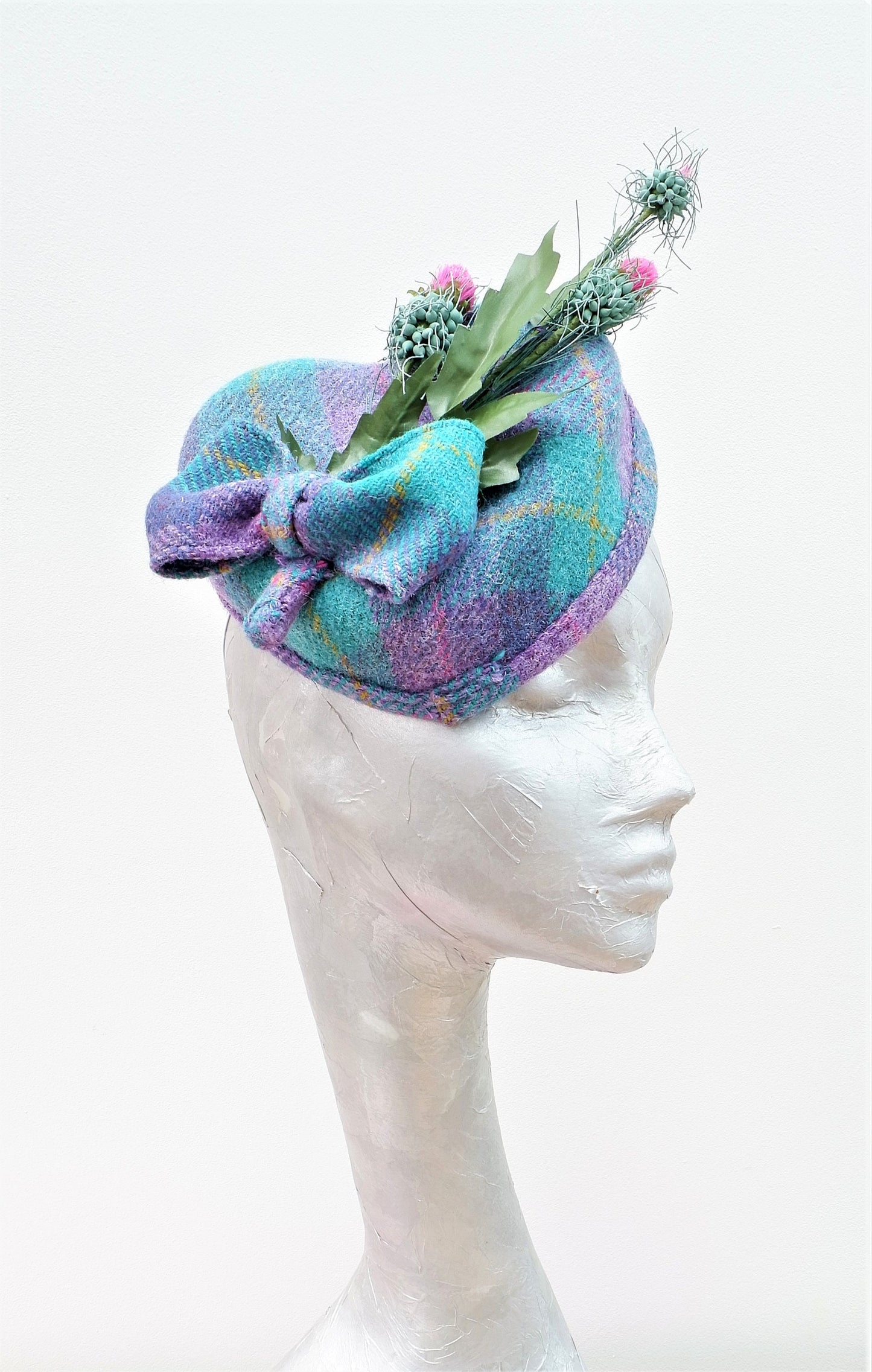 McGregor- Turquoise,Pink & Lilac Harris Tweed Heart Pillbox