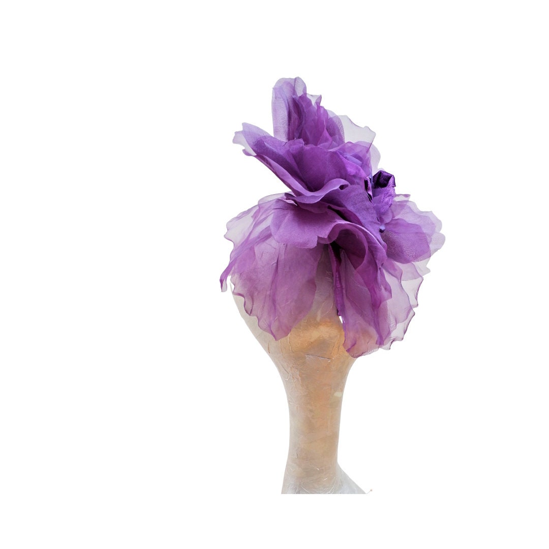 Ava---Purple 12" silk/organza Rose fascinator