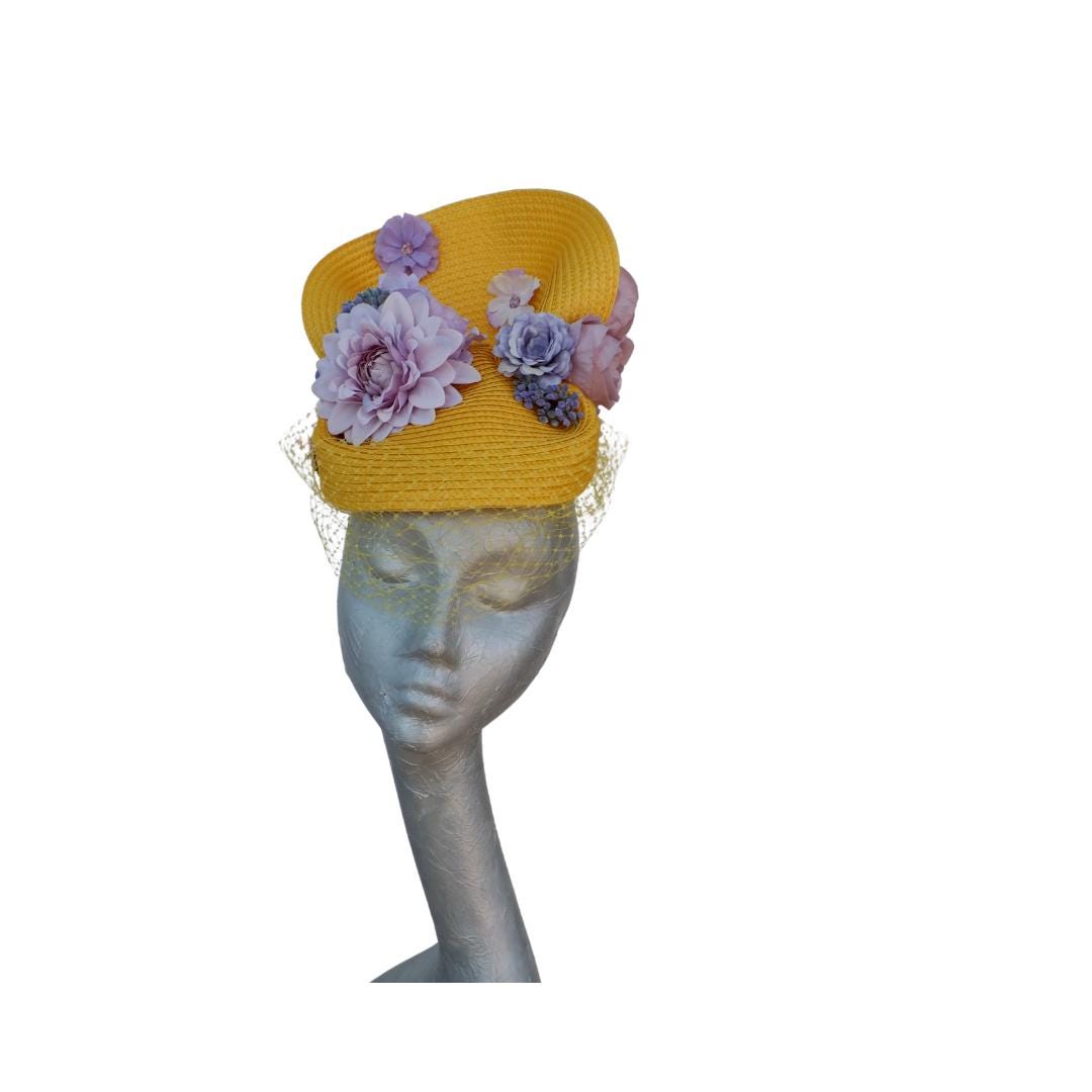 Charlotte - Yellow and Lilac cocktail hat