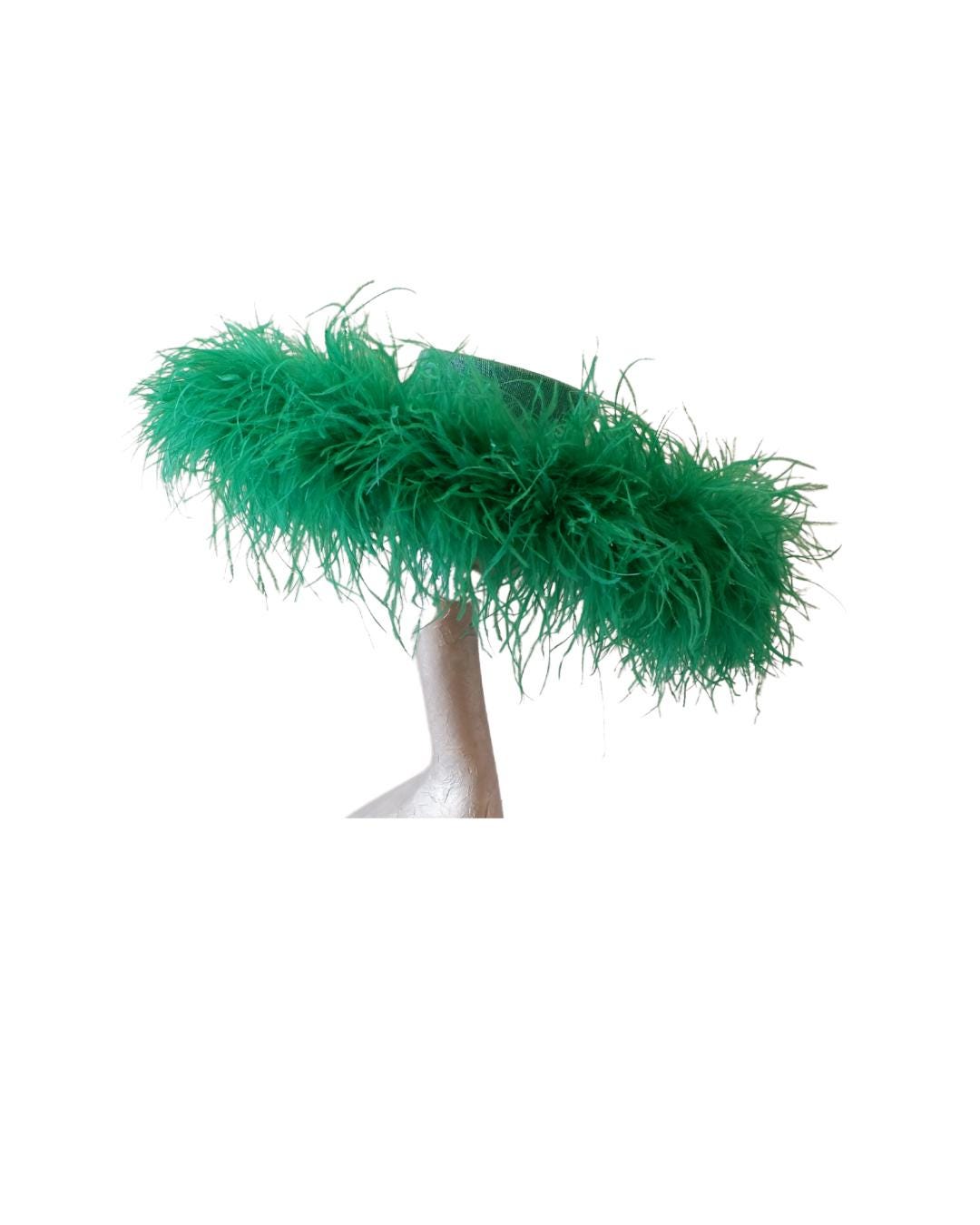 Emma - Extra large Hat with Ostrich feather boa in Two Tone Emerald Green