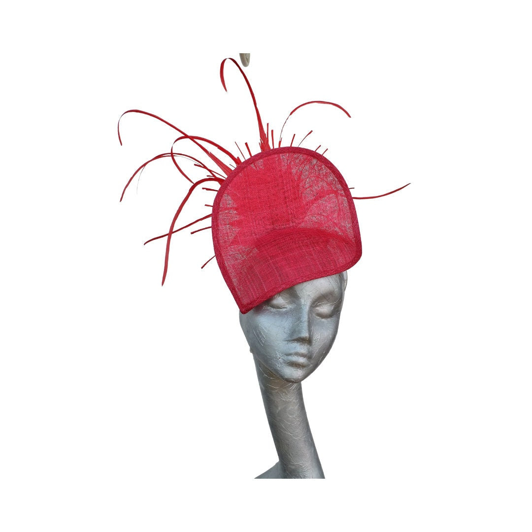 Capella Poppy Red Cocktail Fascinator With Feather Detail
