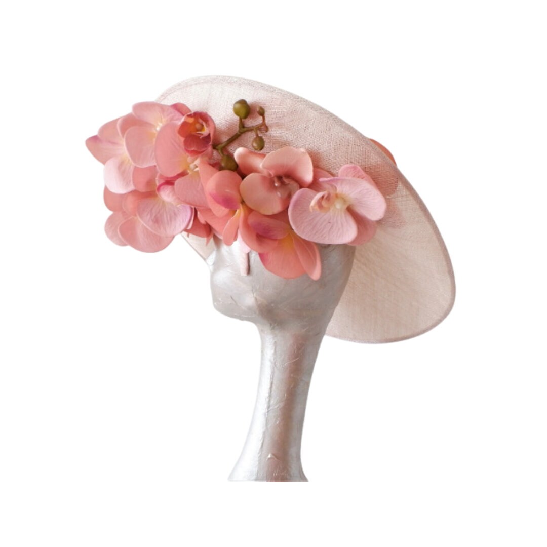 Nancy - Nude Sinamay fascinator with Dusky Pink Real touch Orchids