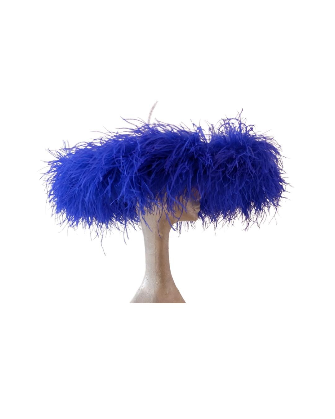 Emma - Extra large Hat with Ostrich feather boa in Two Tone Royal & Sapphire Blue