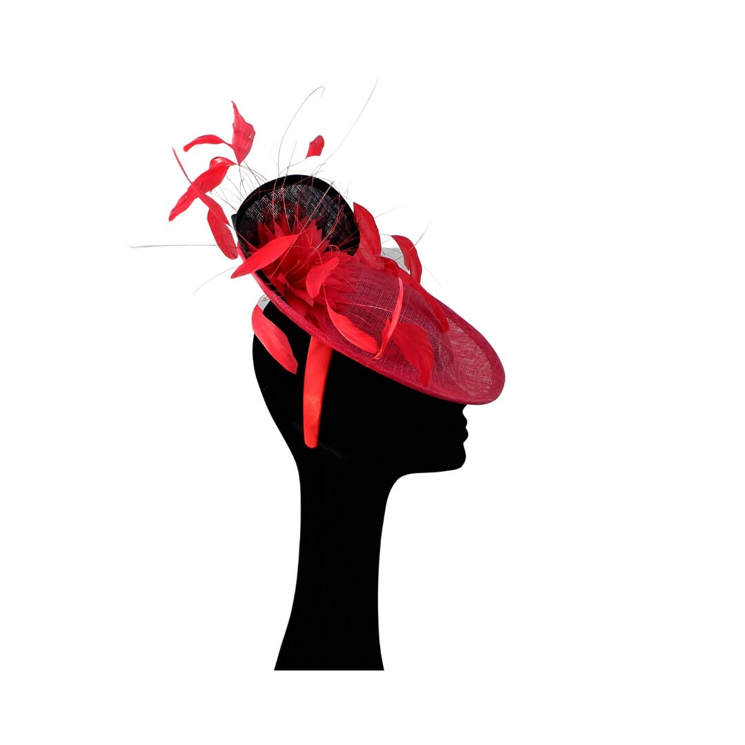 Red & Black Twisted Sinamay Fascinator by Hats2go