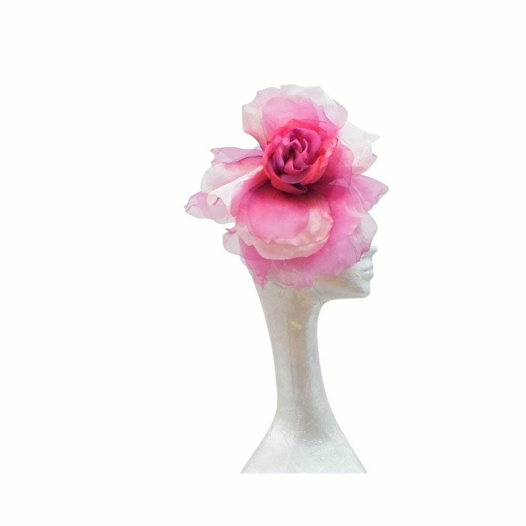 Ava--- Scarlet,Magenta,Rose Gold silk/organza 12" flower fascinator