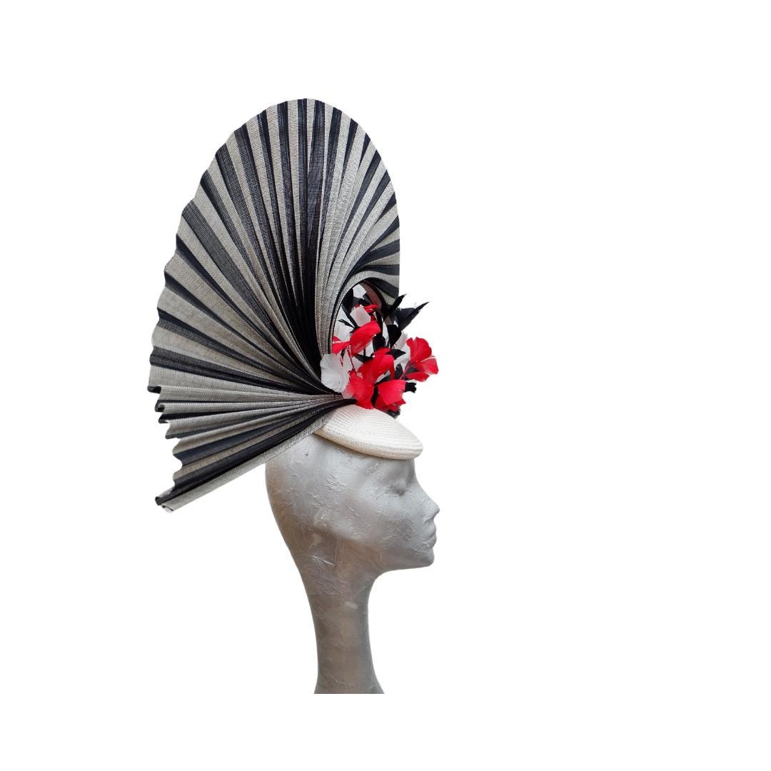 Isis- Black Ivory & Red Pillbox fascinator