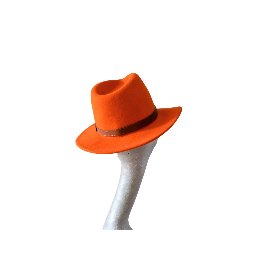 Wool Unisex Fedora size 54cm Orange