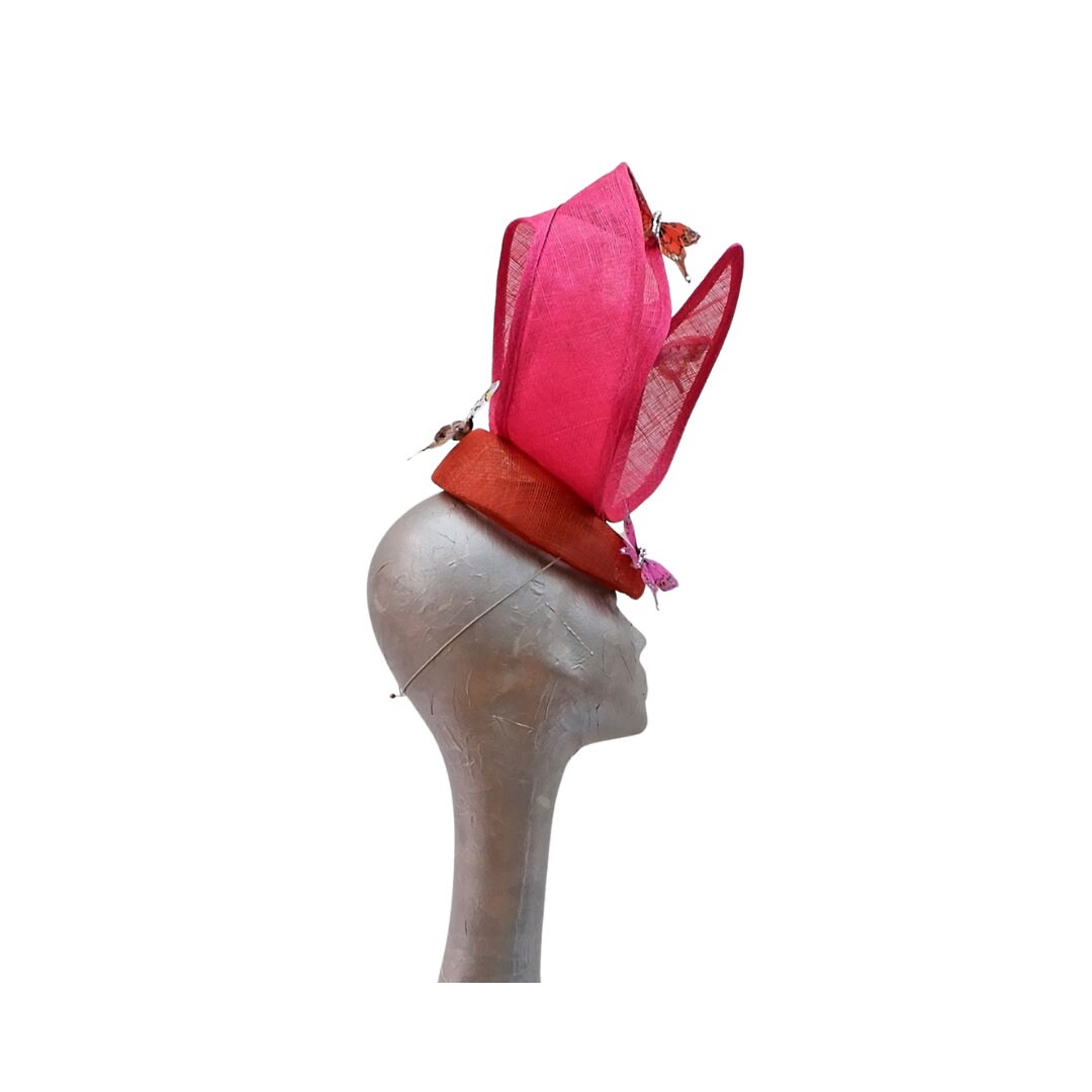 Flutterby - Orange & Cerise Fascinator By Hats2go Bespoke Millinery By Marie-Anne