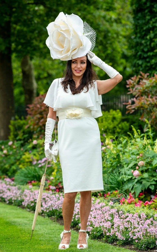 Lizzy - Giant oversized 50cm Ivory rose fascinator with Ivory Bow