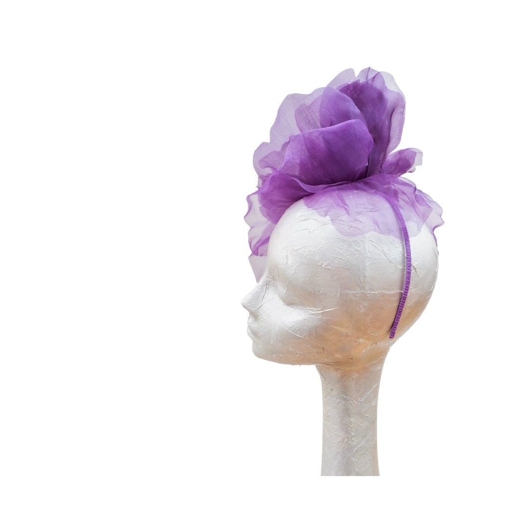 Ava---Purple 12" silk/organza Rose fascinator