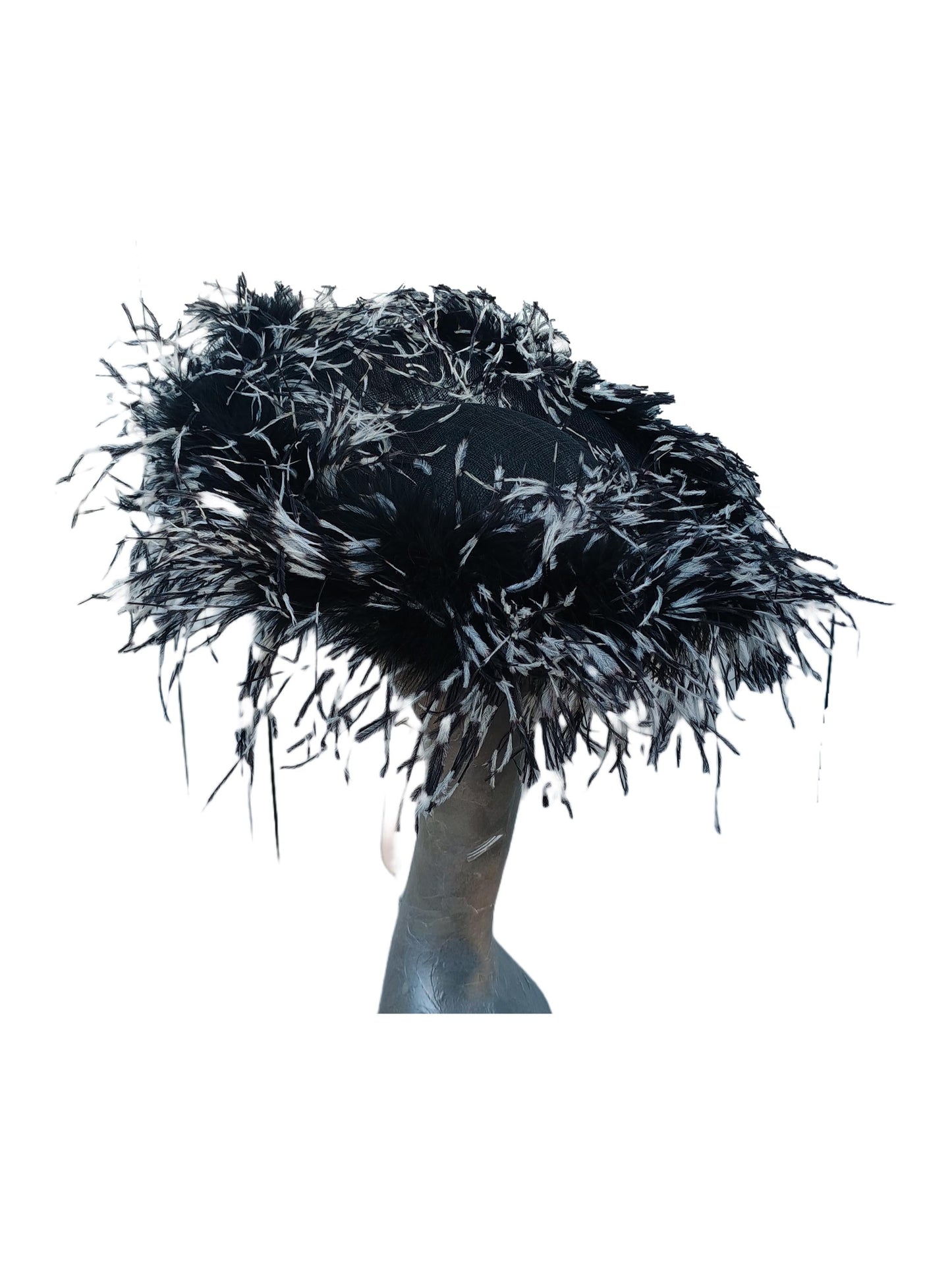 Giselle II Black Saucer fascinator with Black & White  Feathers