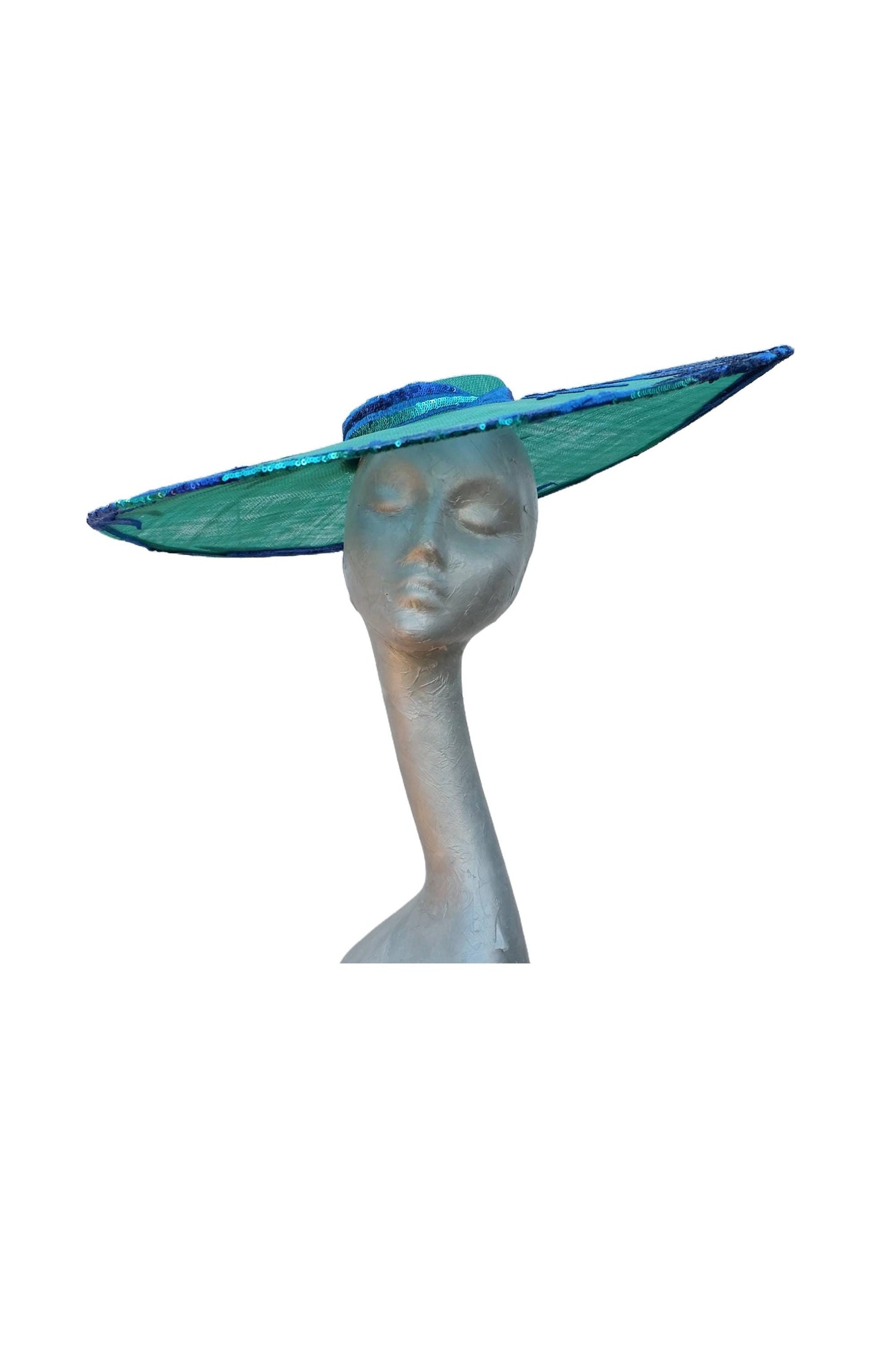 Clemy - Emerald green Boater with Royal Blue & Green Sequin Applique