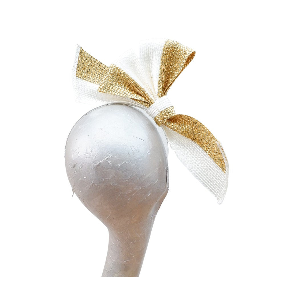Sample - Ivory & Gold Polybraid Bow Fascinator