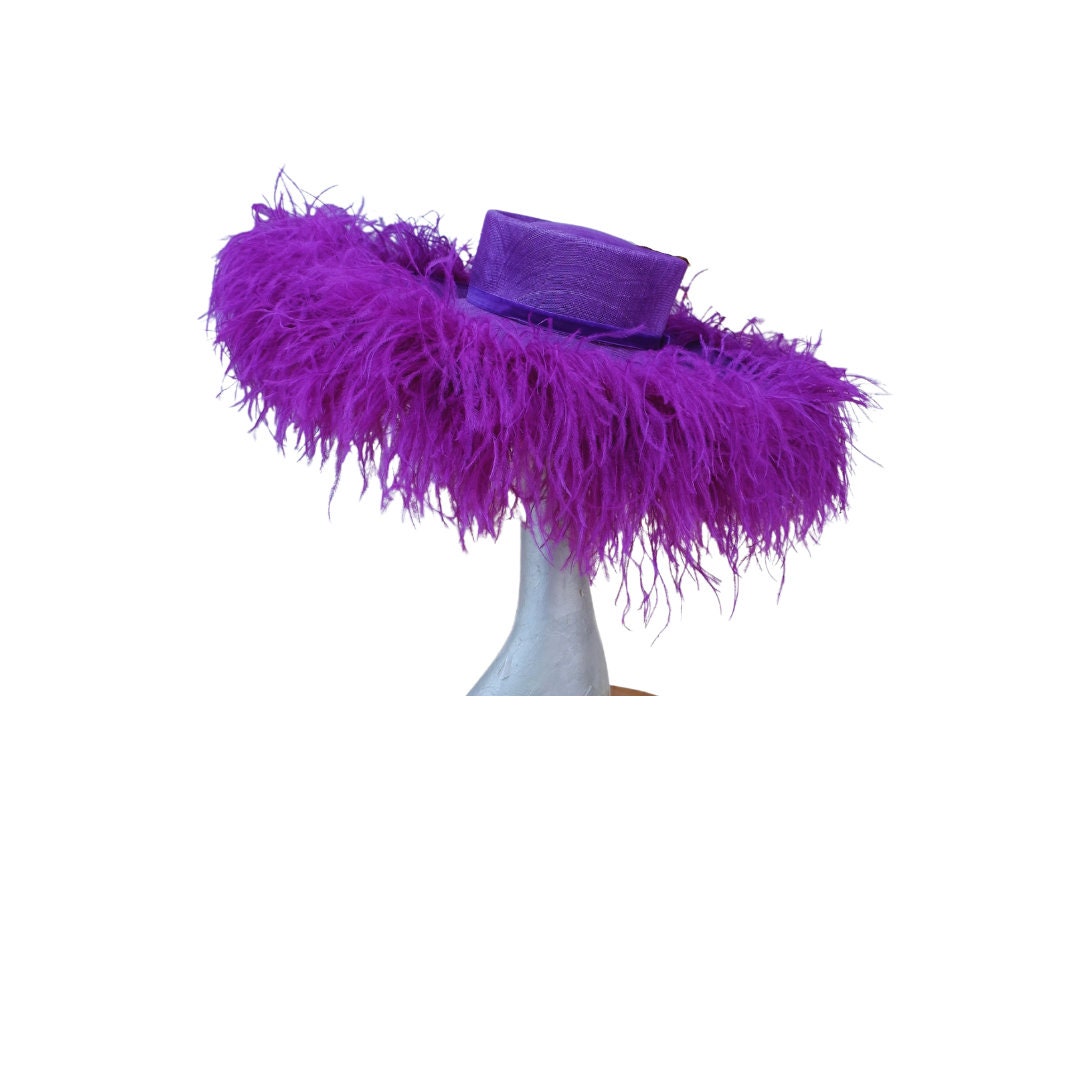 Emma - Extra large Hat with Ostrich feather boa in Two Tone Purple