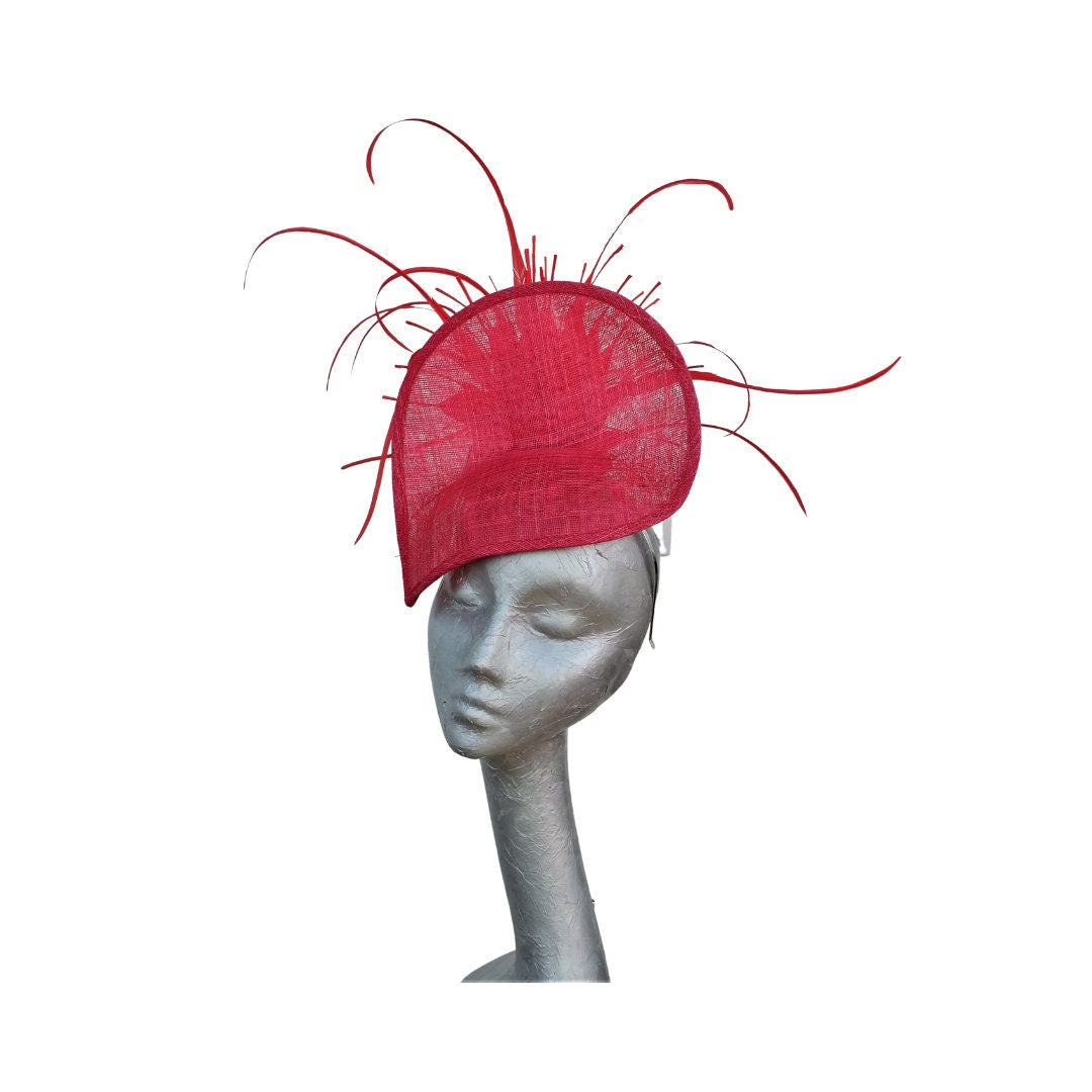 Capella Poppy Red Cocktail Fascinator With Feather Detail