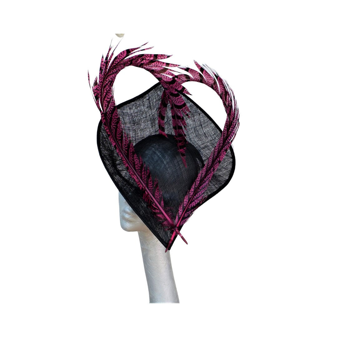 Amore - Black Pointed Hatinator with 94cm Fuchsia & Black Lady Amherst Pheasant Feathers