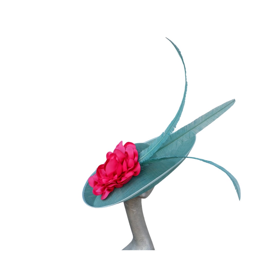 Sienna - Lagoon/Jade and hot pink  large sweeped brim hat