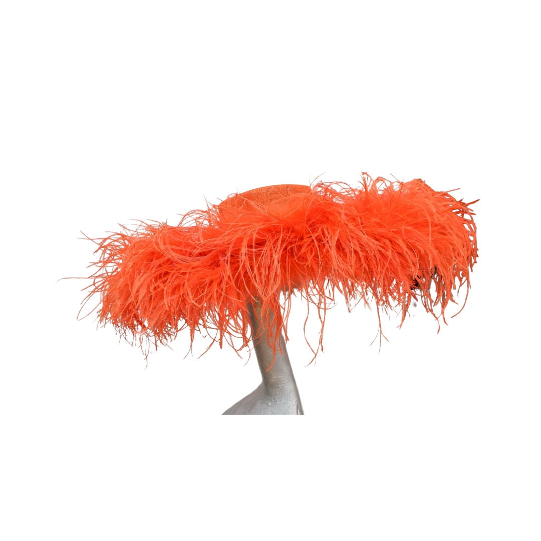 Emma - Extra large Hat with Ostrich feather boa in Orange