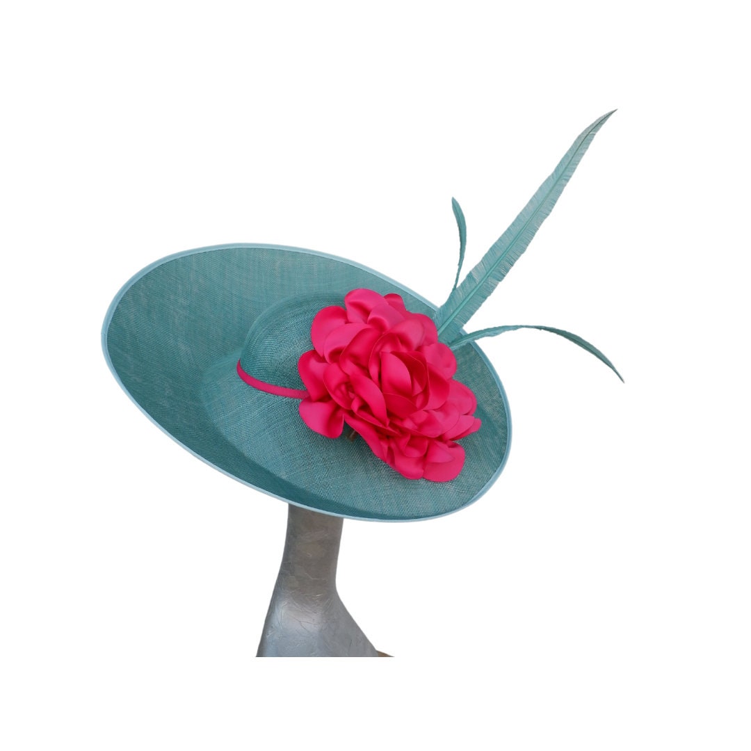 Sienna - Lagoon/Jade and hot pink  large sweeped brim hat