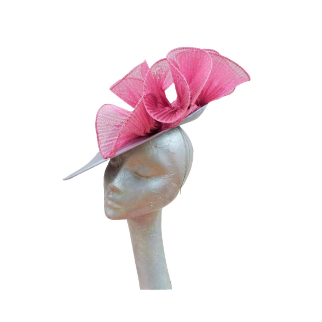 Penelope - Silver Grey Silk saucer with Dusky Pink Metallic Pleated fabric
