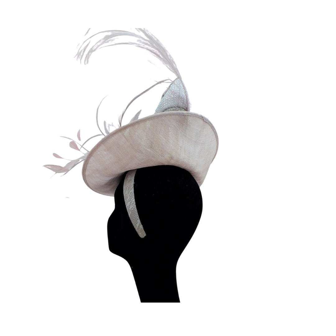 Small Silver lilac/ grey & Heather feature fascinator with Crystal Shoe ideal for Ascot one off