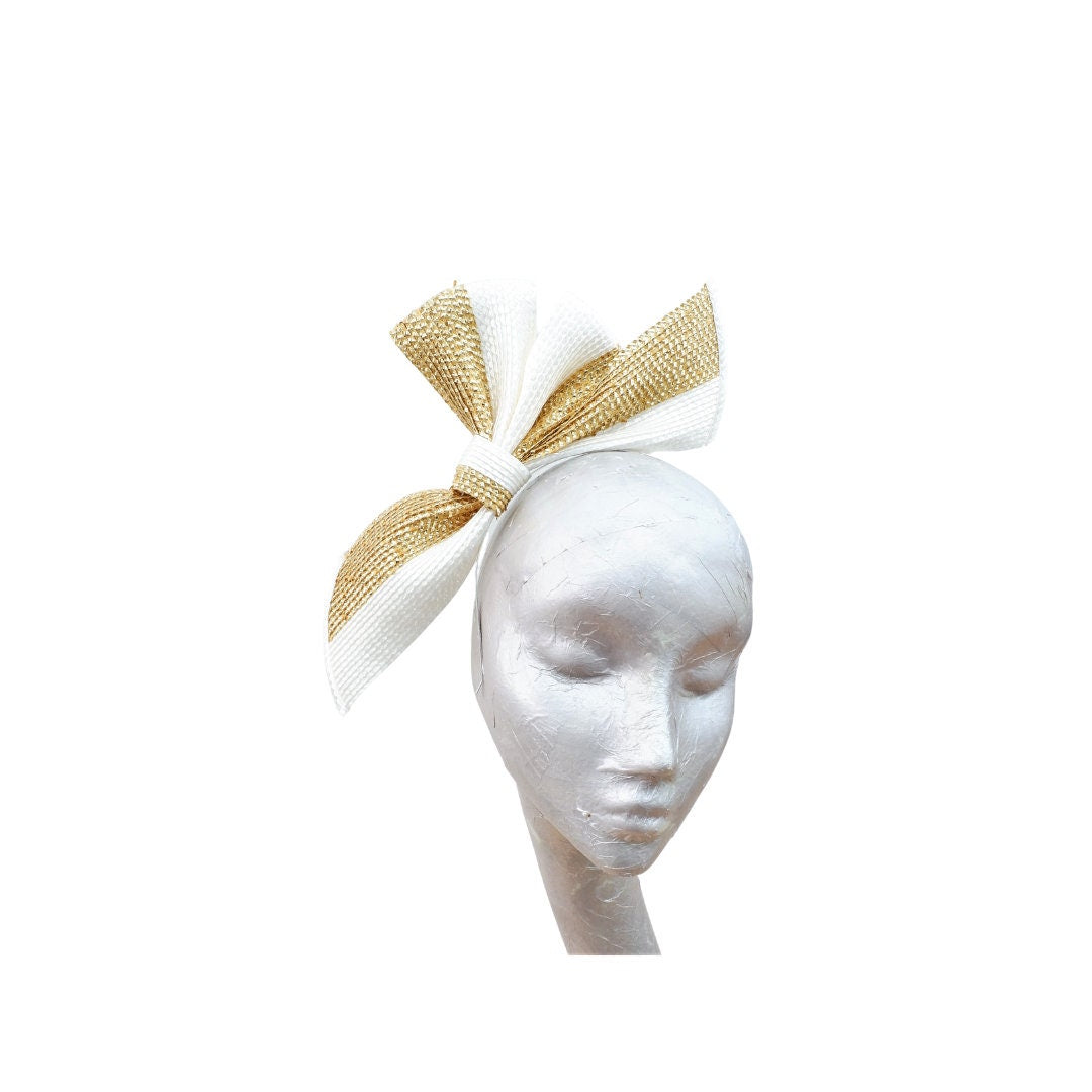 Sample - Ivory & Gold Polybraid Bow Fascinator