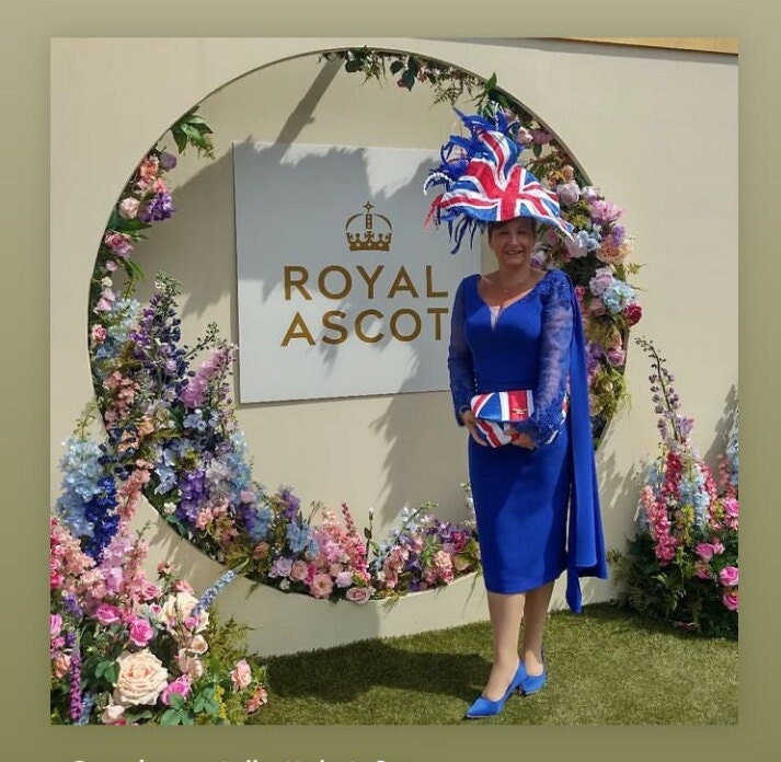 Union Flag - Red, White & Blue Silk and Feather Hatinator Royal Ascot Jubilee showpiece 2022