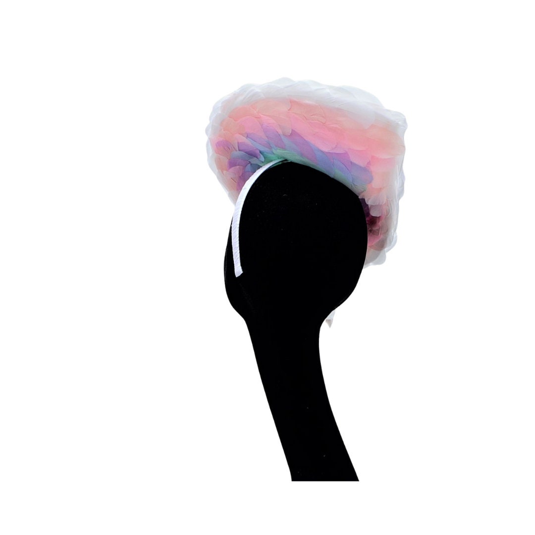 Emilie - Stunning Multicoloured Graduated Pastel feather fascinator/hatinator by Hats2go
