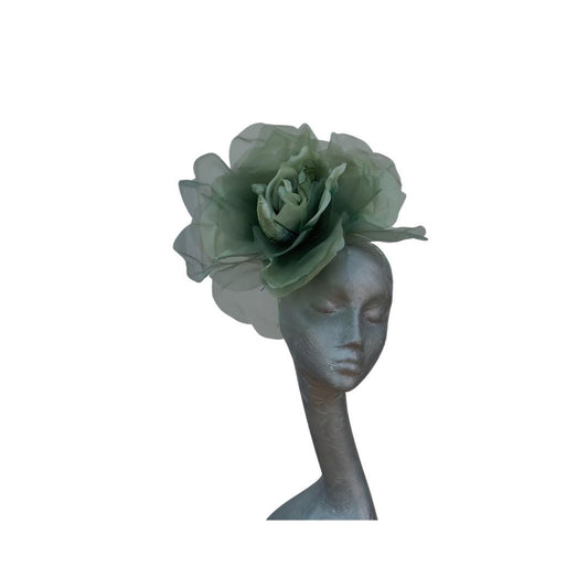 Ava-- Myrtle Green silk organza 12 inch flower  fascinator