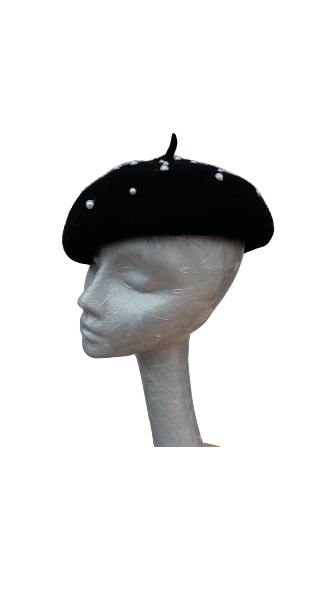 Nancy - Wool Beret with Pearl detail