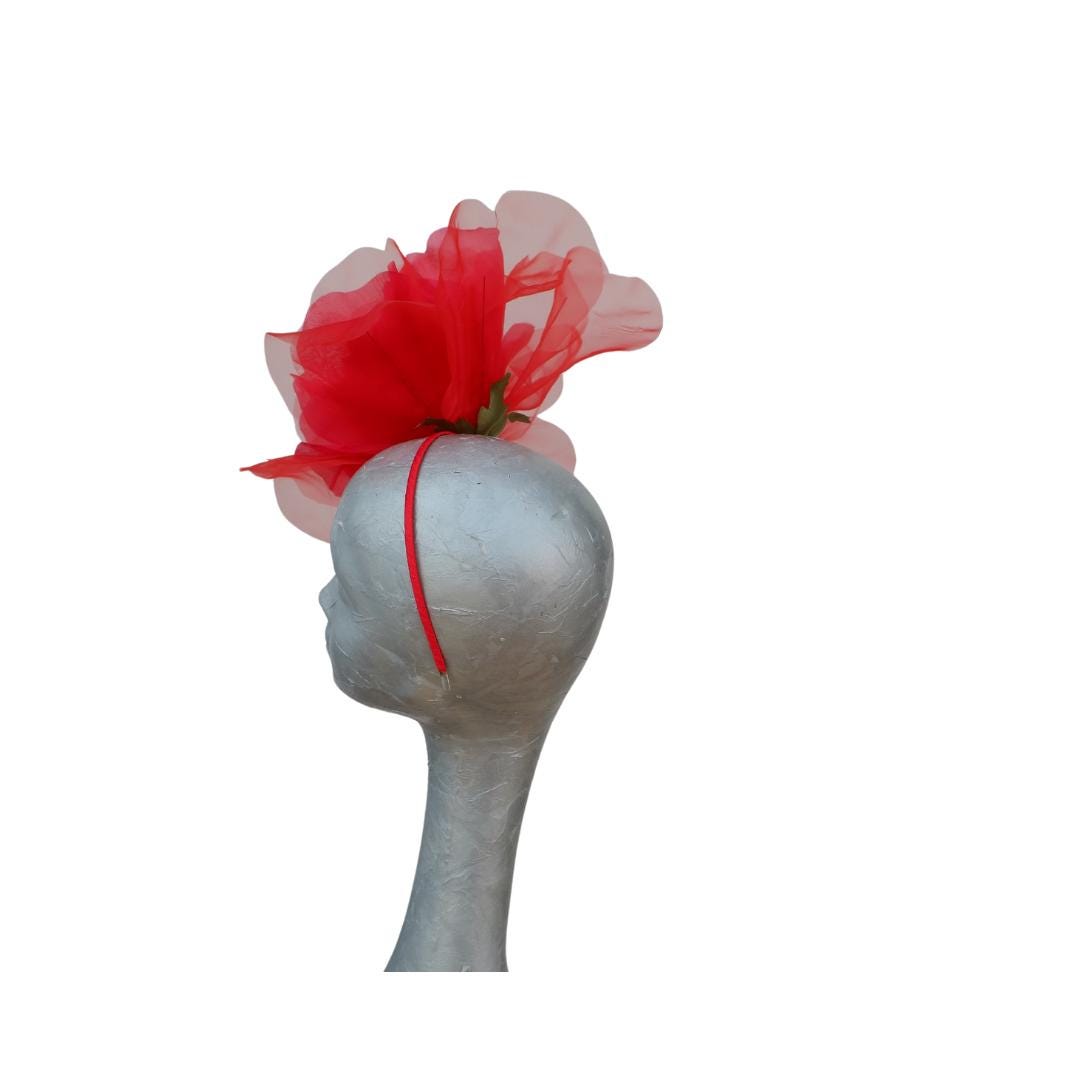 Ava--- Scarlet Red silk/organza 12" flower fascinator