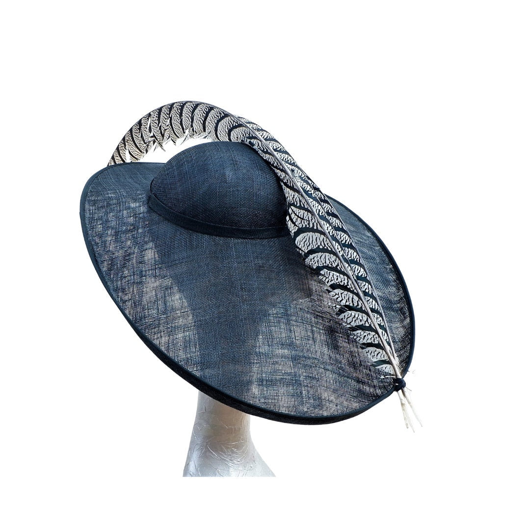 Roxy - Extra large Black Hat with 45" Off White & Black Lady Amhurst feathers