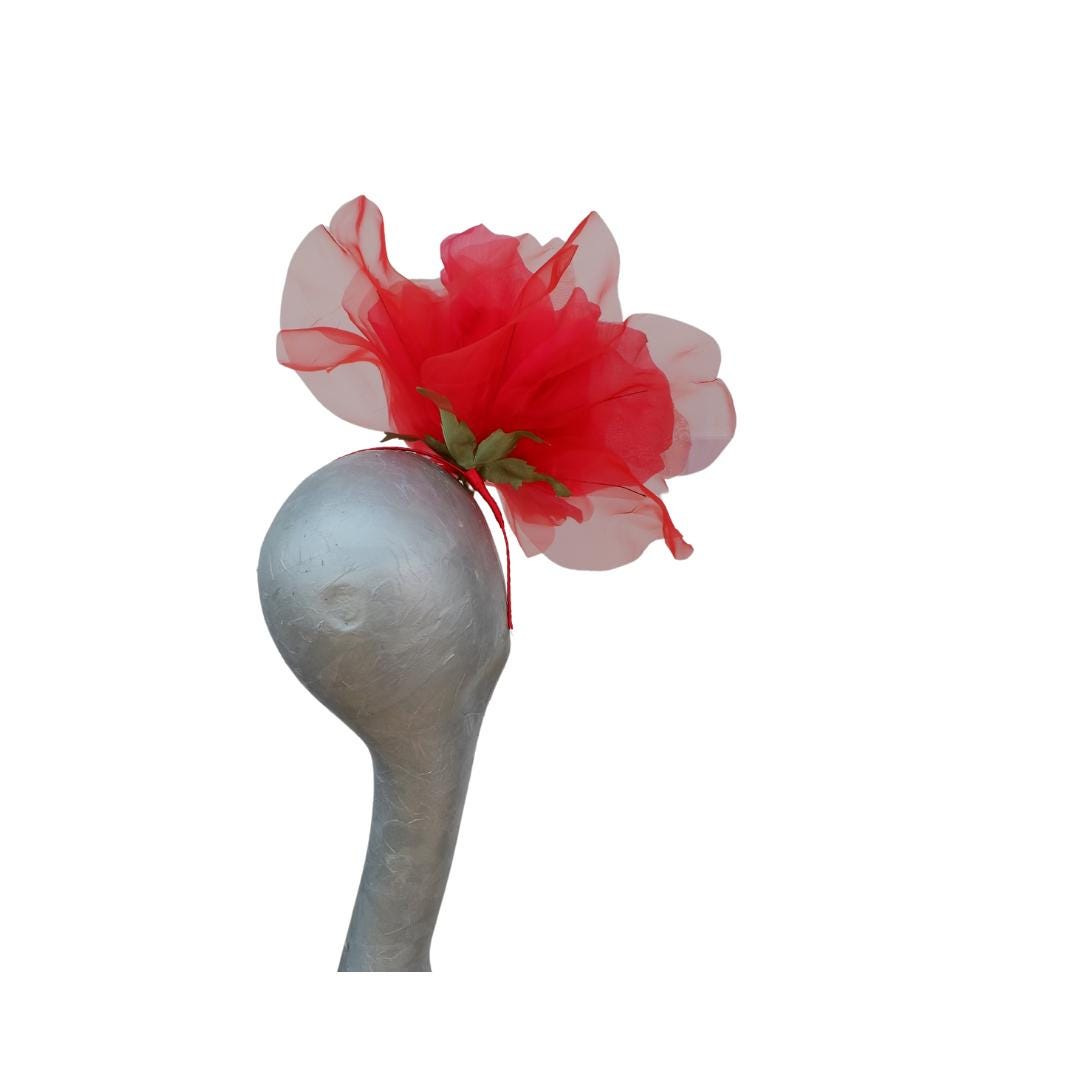 Ava--- Scarlet Red silk/organza 12" flower fascinator