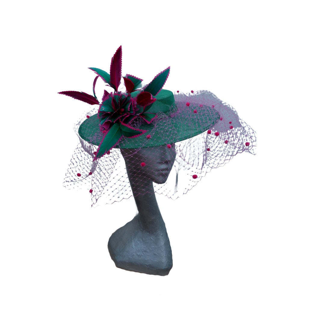 Katie - Emerald Green & Hot pink Boater