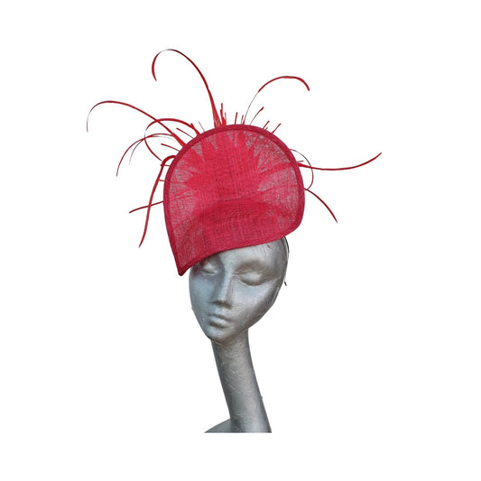 Capella Poppy Red Cocktail Fascinator With Feather Detail