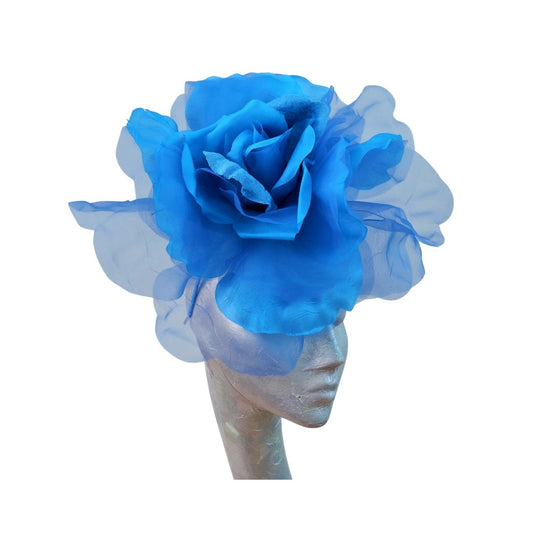 Ava--- Royal Blue/Dark Turquoise silk 12" Rose fascinator