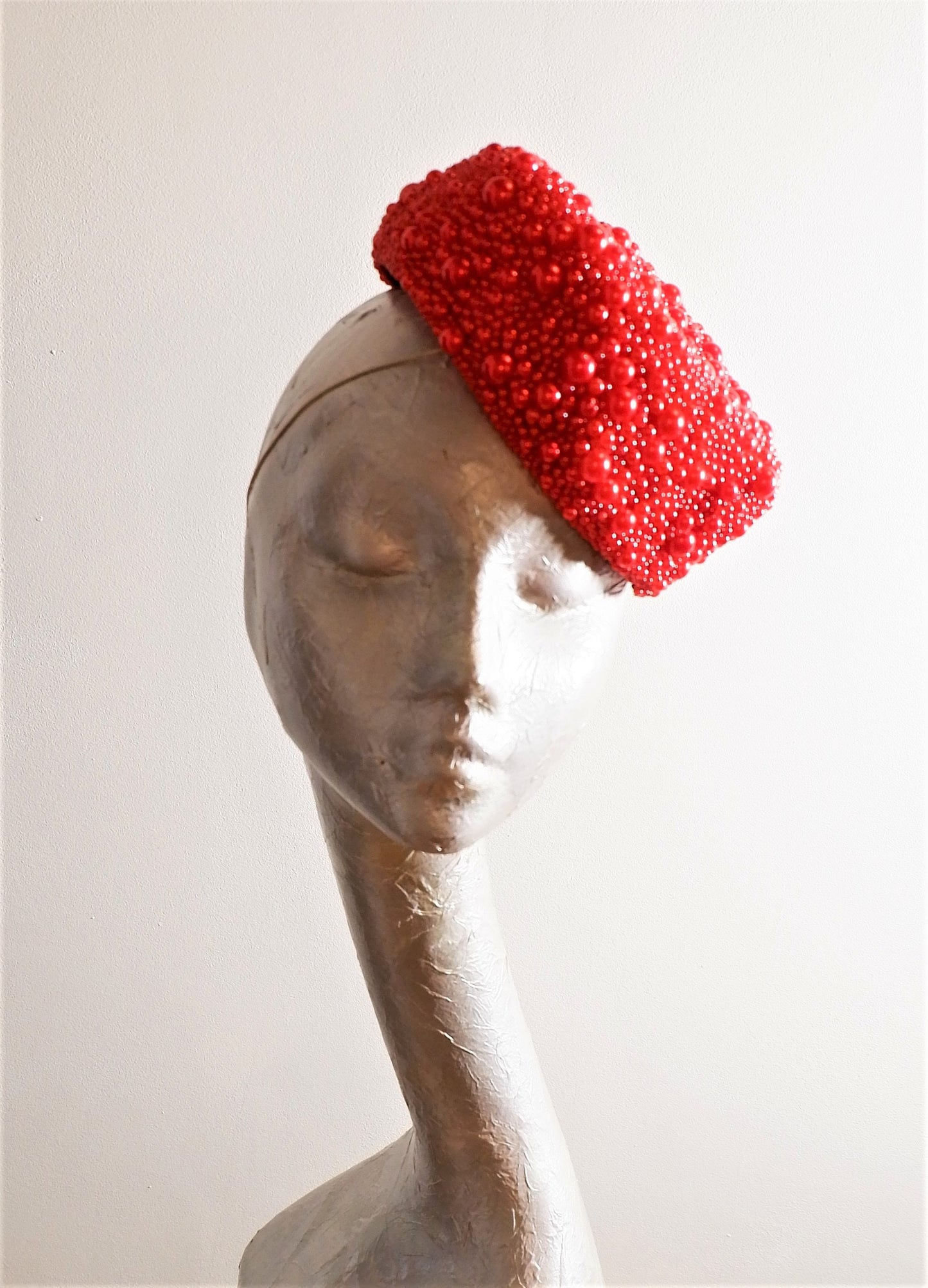 Valentine - Red Heart Beaded Cocktail hat