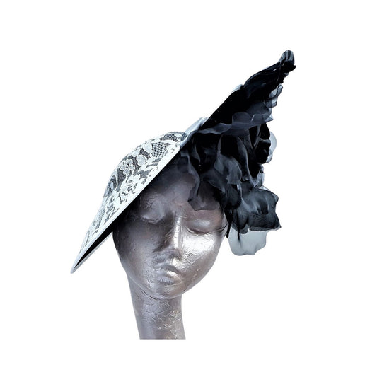 Dixie Black & Off White Sinamay and Lace Saucer feature fascinator